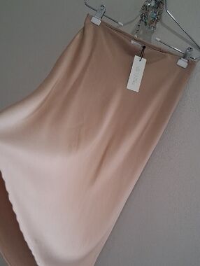 Rachel Zoe Midi Bias Satin Skirt in Carmel/Tan